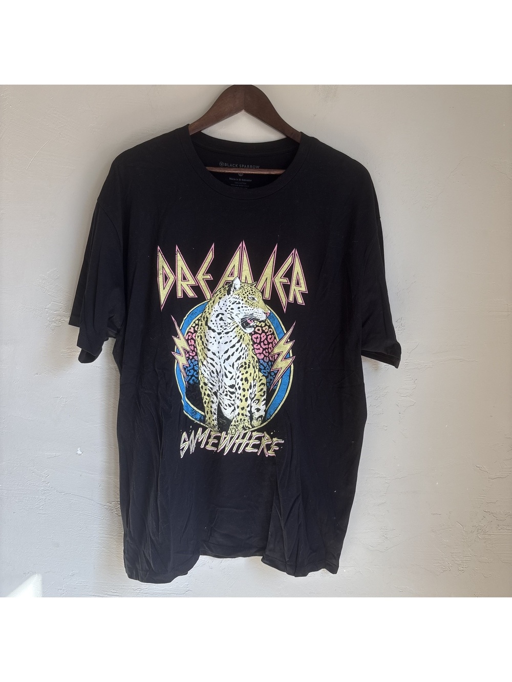 Black Sparrow Womens XL Black Dreamer Somewhere Leopard Graphic Band Tee T-Shirt